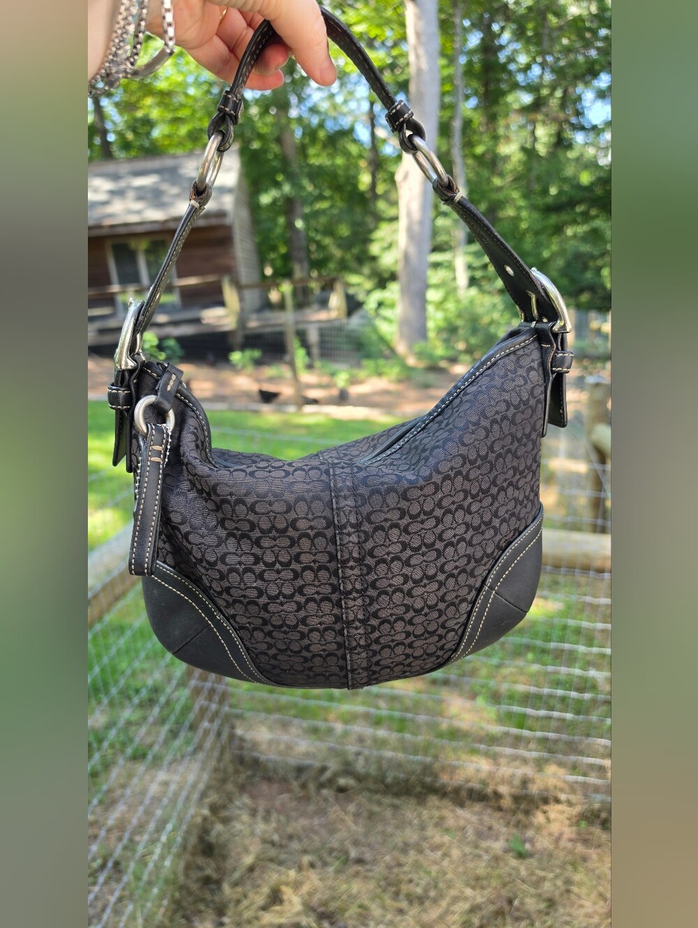 Vintage Coach Soho Mini "C" Signature Jacquard Hobo Shoulder Bag – Black